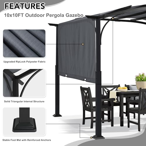 MASTERCANOPY 10x10 ft Heavy Duty Pergola with Sun Shade Canopy, Dark Grey image 19