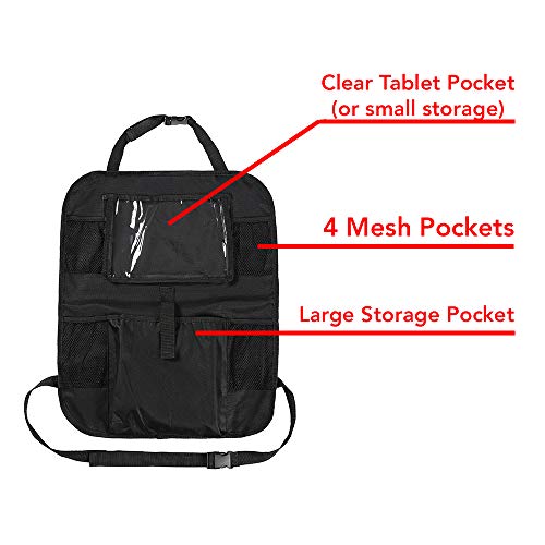 Autobull Multi-Pocket Back Seat Organizer 2-PACK with Clear iPad Tablet Pocket Kick Mat for Baby, Kids, Children and Road Trips