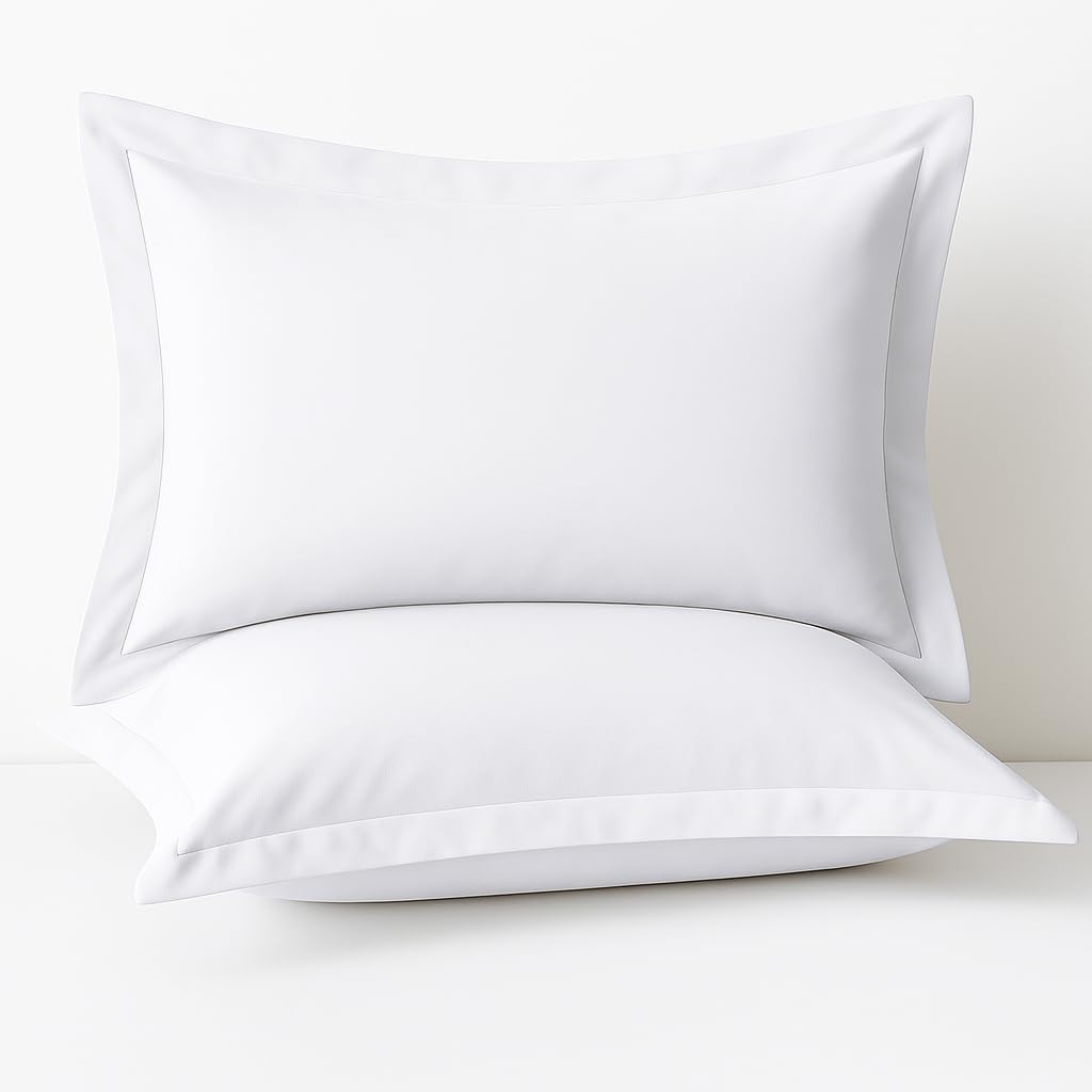 Photo 1 of Cotton Metrics Linen 2 Pack Pillow Shams Queen Size 20x30 – 600 Thread Count 100% Organic Cotton White Pillow Covers with 2 Inch Flange, Soft & Smooth Premium Hotel-Quality Pillowcases Set of 2