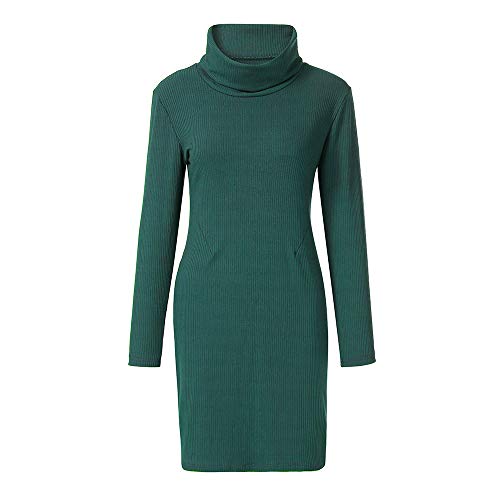 Toimothcn Women Cowl Neck Knit Stretchable Elasticity Long Sleeve Slim Fit Sweater Dress (Green,L) - Thumbnail 4
