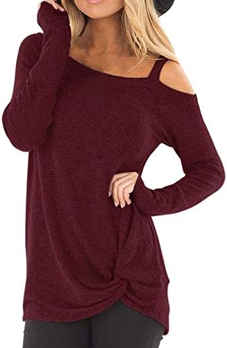 BaZhaHei Womens Casual Soft Long Sleeves Top O Neck Knot Side Twist Blouse Off Shoulder Top T-Shirt Sexy Partywear