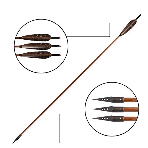 image for Huntingdoor 12 Pack 31 inch Bamboo Shaft Archery Hunting Arrows Fletch