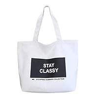 856store The Latest Fashion Women Canvas Eco Handbag School Travel Shopping Tote Shoulder Bag White