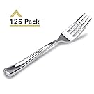 Stock Your Home 125 Disposable Heavy Duty Silver Plastic Forks, Fancy Plastic Silverware Looks Like Silver Cutlery - Utensils Perfect for Catering Events, Restaurants, Parties and Weddings