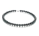 PearlsOnly - Black 8.5-9mm Freshwater 925 Sterling Silver Cultured Pearl Necklace-16 in Chocker length