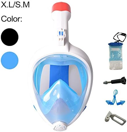 Full Face Snorkel Mask Foldable Full Face Snorkeling Diving Scuba Mask with Detachable GoPro Mount Pivot Arm and Earplug, 180°Panoramic Easy Breath Anti-fog Anti-leak (BLUE, M)
