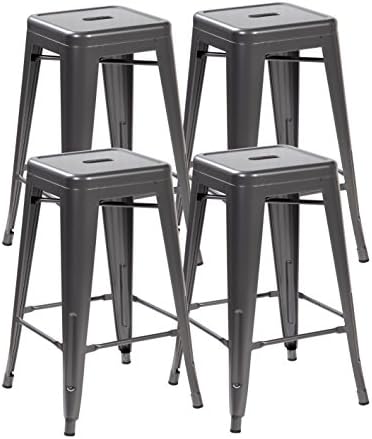 eurosports Tolix Style Chair 3001-MS-4 Backless Metal Bar Stools Chair,Set of 4 Matte Silver 26 inches