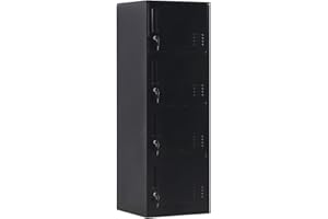 DAYTOYS 4 Door Metal Vertical Storage Locker for Kids Bedroom, Children Room, School, Office, Home,Stackable Steel Storage Cabinet for Clothes & Sports Equipment,Anti-Tilting Device (Black)