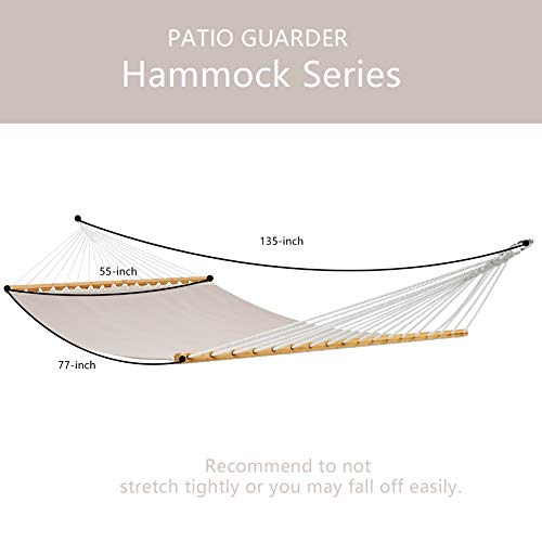 PATIO GUARDER 14 FT Portable Hammock with Double Size, Quick Dry Hammock with Solid Bamboo Spreader Bar and Chains, Outdoor Patio Yard Beach Hammock, UV Resistance, 450 Lb Capacity, Light Grey