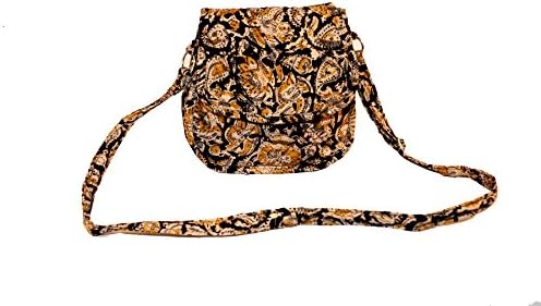 Shraddhaa Women's Kalamkari Cross Body Round Bag 10"x10" Black