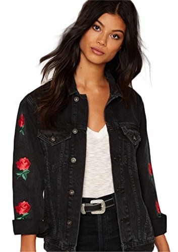 Rose Floral Embroidery Button Front 
