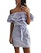 Aifer Women's Casual Summer Off Shoulder Midi Dresses Striped Ruffles Strapless Dresses