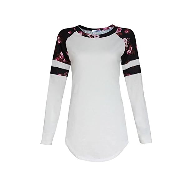 Orangeskycn Pullover Sweaters Women, Floral Splice Printing Long Sleeve Round Neck Pullover Blouse Tops T Shirt - Image 3