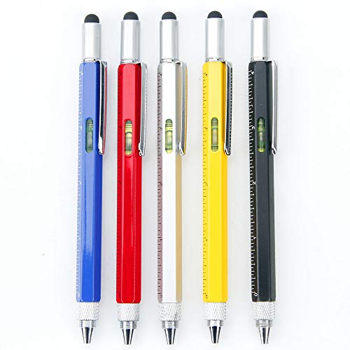 Falytemow 6 in 1 Multi Tool Tech Pen Multifunction as 0.7mm Black Ballpoint Pen Touchscreen Stylus Ruler Level Flathead and Phillips Screwdriver Cool Pen for Christmas or Valentine Gift (1pcs Blue)