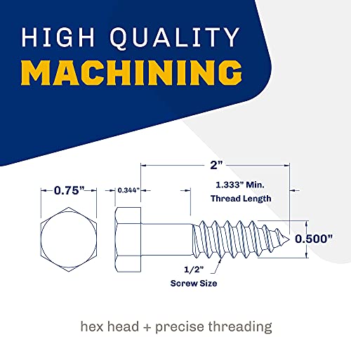 1/2" x 2”, 25Piece Black Lag Bolts, Rustproof 4Layer Ceramic BLAKOTE, 2X Protection of