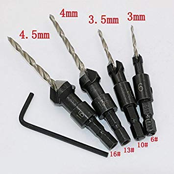 Generic 4pcs HSS New Countersink Drill Bit Set+Quick Change Hex Shank Screw #6 #8 #10 #12 VEN42 P20