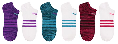 adidas Women's Superlite No Show Socks (6-Pack), Shock Purple/Space Dye/White/Shock Purple, Women's Sock size (5-10)