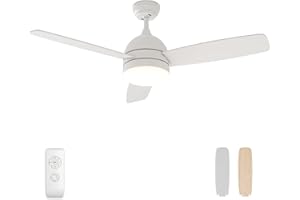 warmiplanet Ceiling Fan with Lights Remote Control, 48-Inch, White, Silent Motor, 3-Blades