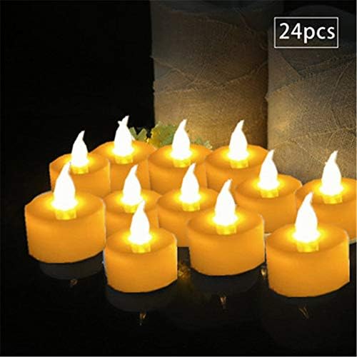 Alilyol 24 Pack Flickering Flameless Candles Realistic Battery Operated Electronic Fake Tealights – Decoration for Wedding, Party, Dating and Festival Celebration (Yellow)