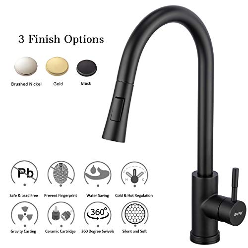 GAPPO Touch Kitchen Faucet with Pull Down Sprayer, Single Handle Smart Kitchen Sink Faucets with Pull Out Sprayer, Stainless Steel Touch Activated Faucet, Matte Black