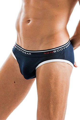 N2N Bodywear Rib Classic Brief RB10 (Large, Navy)