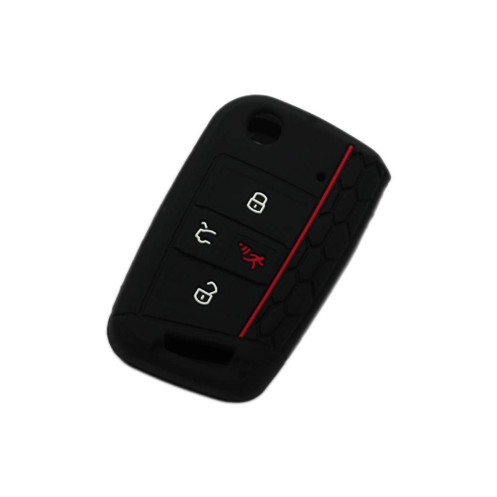 BROVACS Silicone Cover Protector Case Holder Skin Jacket Compatible with VOLKSWAGEN Golf GTI Tiguan Polo SKODA Octavia 4 Button Flip Remote Key Fob CV9806 Black
