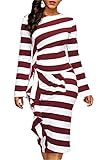 FOXRED Womens Long Sleeve Tie Neck Peplum High Waist Sheath Pencil Cocktail Dress