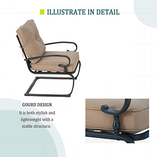 Oakmont Outdoor Patio Furniture Conversation Set Glider Loveseat, 2 Chairs with Coffee Table Spring Metal Lounge Chair Sets Wrought Iron Frame, Brown - Thumbnail 3