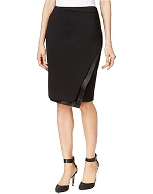 Womens Asymmetric Faux Trim Pencil Skirt
