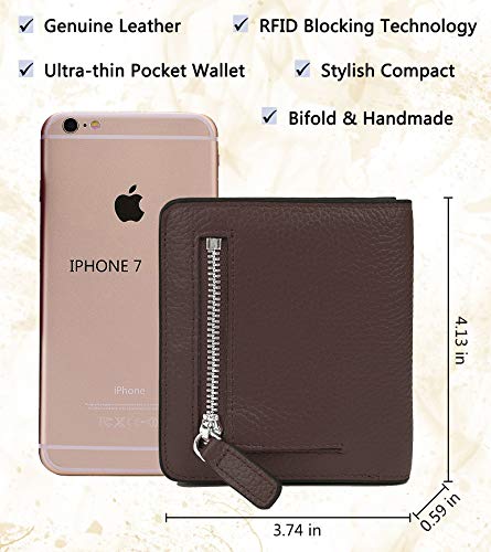 AINIMOER Small Leather Wallet for Women, Ladies Credit Card Holder RFID Blocking Women's Mini Bifold Pocket Purse, Coffee