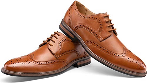 VEPOSE Men's Dress Shoes Classic Brogue Oxford Business Wingtip Shoes(10,Brown)