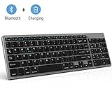 Bluetooth Keyboard, Jelly Comb Rechargeable Slim BT Wireless Keyboard with Number Pad Full Size Design for Laptop Desktop PC Tablet, Windows iOS Android-Gray