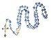 Silver Plated Necklace Rosary Crystal BLUE Glass Beads & Jesus Crucifix and Jerusalem Cross