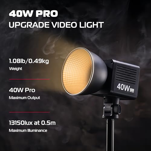 ULANZI 40W Pro Portable LED Video Light with DC Power Adapter, 3400mAh Build-in Battery Metal Mini Dual Color Temperature COB Continuous Output Lighting Handheld Spotlight 2500K-6500K for Video