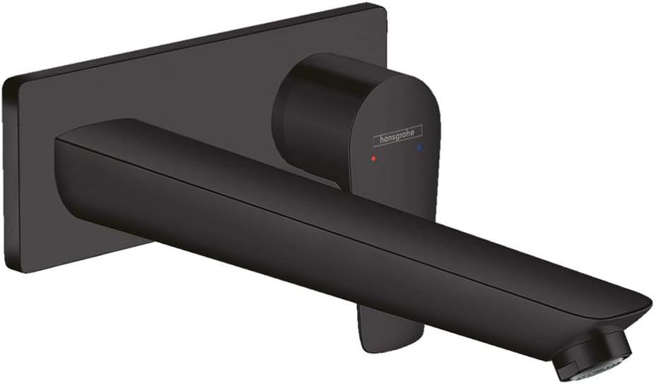 hansgrohe Talis E Wall-mounted Basin Mixer tap, Spout length 225 mm, Matt Black, 71734670, Outlet Length 225 mm