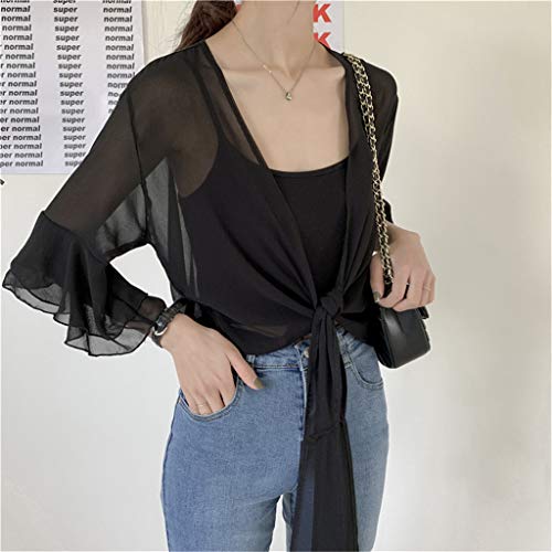 Women Short Ruffle Sleeve Sheer Bolero Tie Front Chiffon Cardigans for Dresses
