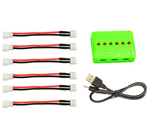 Noiposi 6 in 1 Fast Battery Charger with PH 2.0 connectors to the white connector cables for JJRC H36 Eachine E010 SYMA X5C X5SW X5SC HS170 Hubsan X4 (3.7V)1s Lipo battery