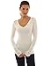 PattyBoutik Women Crochet Eyelet Inset V Neck Knit Top (Off-White Small)
