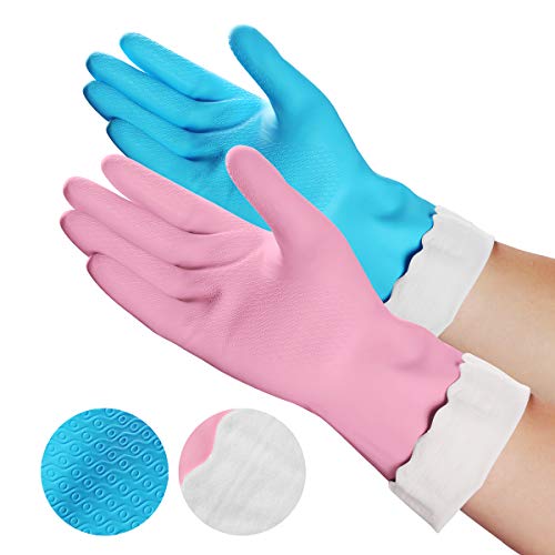 HSL Household Cleaning Gloves - 2 Pairs Reusable Kitchen Dishwashing Gloves with Latex Free, Cotton lining, Waterproof, Non-Slip, Ideal for Dishes, Household Chores, and Gardening (Medium) - Thumbnail 7