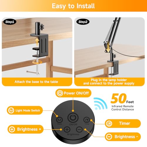 SKYLEO LED Desk Lamp, Dual Head - Remote Control, 2400 LM, 24 W, 5 Temperature Modes, Dimmable - Temp & Mem, Easy to Install - for Office, Readings - Black