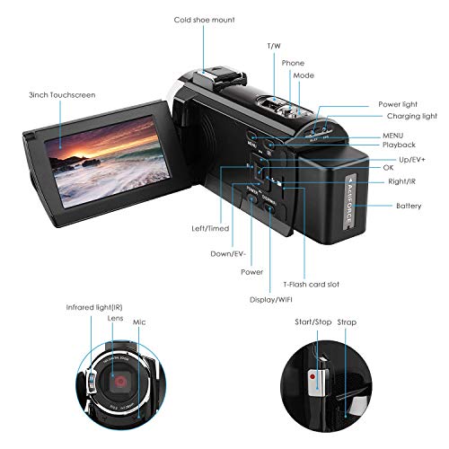 4K Camcorder Video Cameraï¼ŒRegemoudal 1080P 4k 128GB 48MP 3 Inch WiFi Digital Video Camera Camcorder,Capactive Touchscreen IR Infrared Night Vision 16X Digital Zoom Recorder