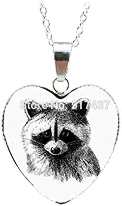 Raccoon Heart Necklace Raccoon Heart Jewelry Cute Raccoon Pendant Heart Necklace