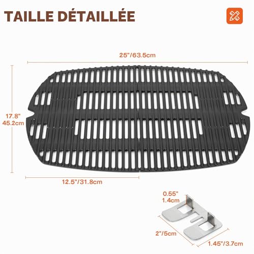 onlyfire Weber Q 300/3000 Series Cast Iron Gas Grill Grill - Replacement for 7646 - with 2 Mounting Brackets