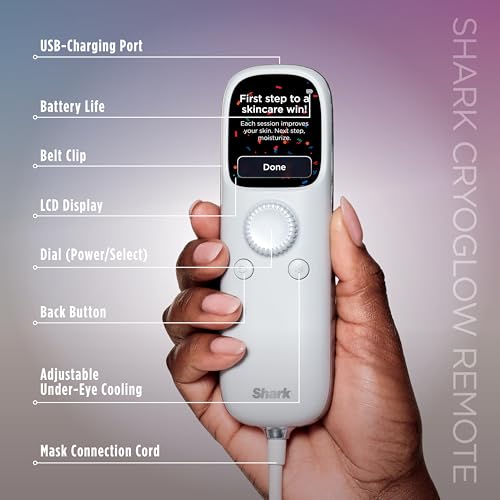 SHARK CRYOGLOW LED FACE MASK WITH UNDER-EYE COOLING, ANTI-AGEING & BLEMISH REPAIR, RED & BLUE LED, INFRARED LIGHT THERAPY, USB-C, REMOTE CONTROL, STORAGE BAG, BLUE FROST, FW312