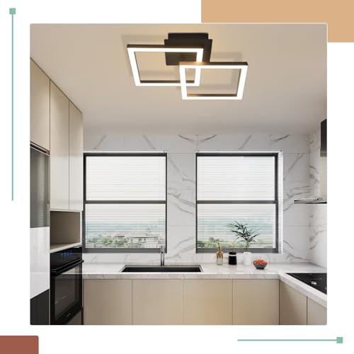 Homefire LED Ceiling Light, Kitchen, 24 W, Kitchen Lamp, Black, Living Room Lamp, Modern Design, Hallway Lamp, Warm White, Hallway, Bedroom Lamp, Square, for Living Room, Bedroom | Living Room Lamp Modern Design Hallway Lamp Warm White Hallway Bedroom Lamp Square Ceiling Lighting for Living Room Bedroom