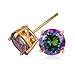 U7 Women Girls CZ Earrings Round Cut Cubic Zirconia 2.75 Carat 9mm Colorful Diamond Gold Plated Stud Earrings