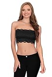 Simlu Womens Sexy Fashion Lace Bandeau Strapless Stretchy Tube Top Layering Bra