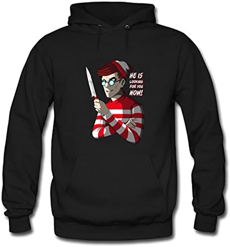 HUENS Where's Wally Mens Hoodie Fleece Sweartshirt Black Size S