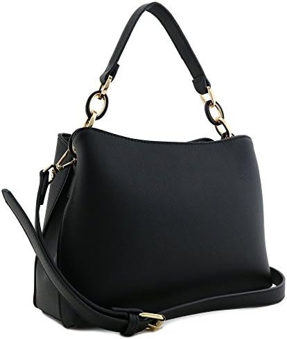 Faux Saffiano Leather Single Handle Shoulder Bag Black