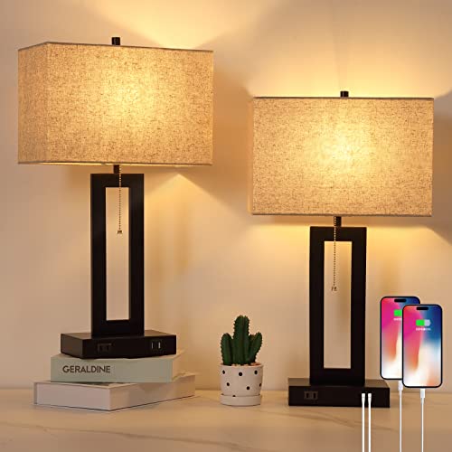 Mua Set of 2 Table Lamps for Bedroom with 2 USB Ports and AC Outlet